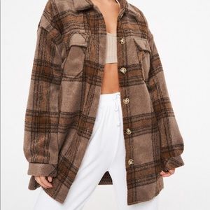 MISSGUIDED brown plaid shacket NEVER WORN
